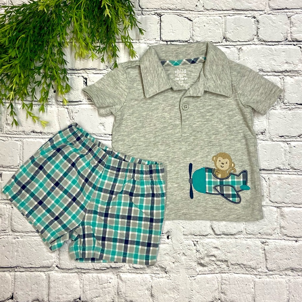 Child of Mine by Carter’s shorts set, size 3-6 months, grey teal and navy